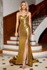 Załaduj obraz do przeglądarki galerii, Syrena Kochanie Złoty Gorset Sukienka Na Studniówkę Z Rozcięciem