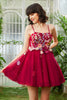 Załaduj obraz do przeglądarki galerii, Burgundia Cienkich Ramiączkach Sukienki Na Impreze z Kwiatami 3D