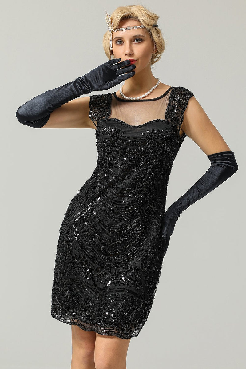 Załaduj obraz do przeglądarki galerii, Czarna sukienka z cekinami z 1920 roku