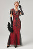 Załaduj obraz do przeglądarki galerii, Czarna Różowa Cekina Długa Lata 20 Sukienki