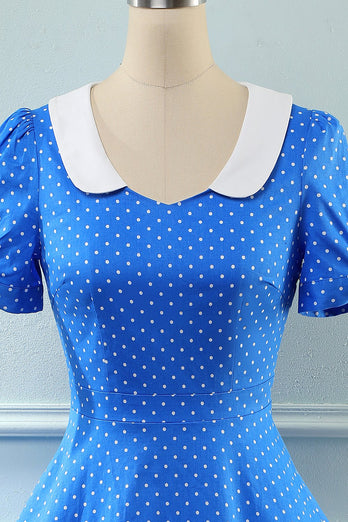 Vintage niebieski kropki 1950 sukienka