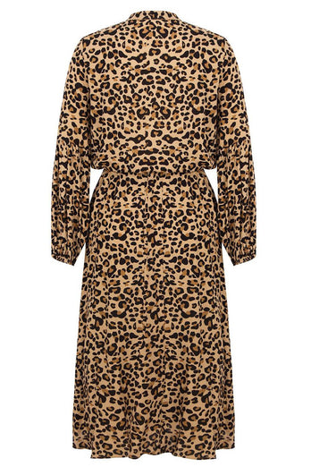 Brązowa sukienka na co dzień z nadrukiem Leopard