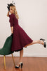 Załaduj obraz do przeglądarki galerii, Burgundia Sukienki Vintage Lata 50 Midi Sukienka W Kształcie Litery A