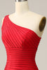 Załaduj obraz do przeglądarki galerii, Syrena Czerwona Długa Sukienka Na Studniówkę Na Jedno Ramię Z Frezowaniem