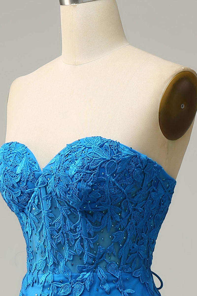 Załaduj obraz do przeglądarki galerii, Syrena Królewska Niebieska Sukienki Wieczorowe Bez Ramiączek