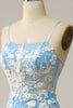 Załaduj obraz do przeglądarki galerii, Syrena Cienkich Ramiączkach Niebieska Długa Sukienka Na Studniówkę Z Aplikacjami