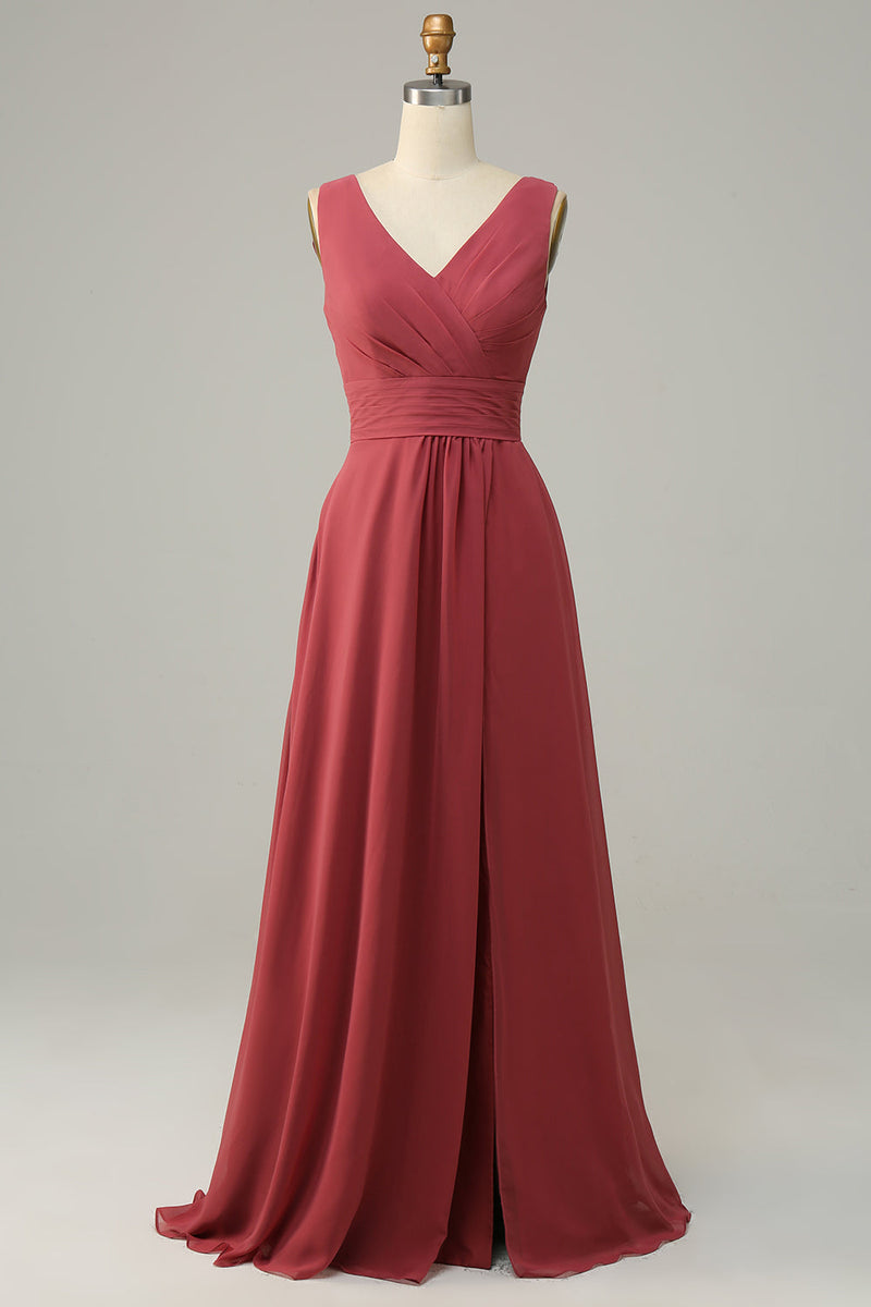 Załaduj obraz do przeglądarki galerii, Czerwona Plus Size Sukienki Dla Druhny Z Rozcięciem