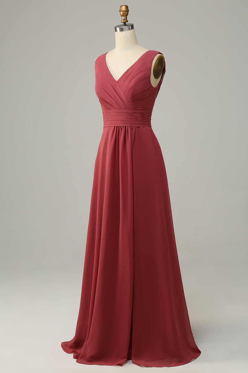 Załaduj obraz do przeglądarki galerii, Czerwona Plus Size Sukienki Dla Druhny Z Rozcięciem