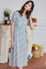 Załaduj obraz do przeglądarki galerii, Niebieska Sukienki Letnie Midi Kopertowa W Kwiaty