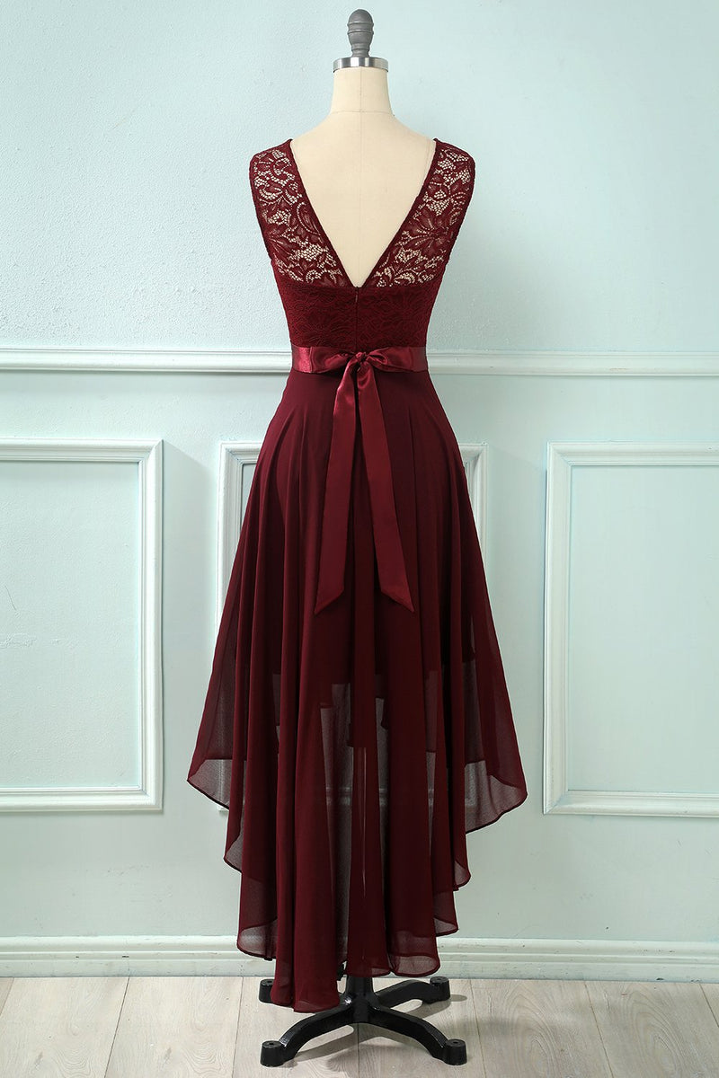 Załaduj obraz do przeglądarki galerii, Wysoka niska koronka &amp; szyfonowa sukienka imprezowa