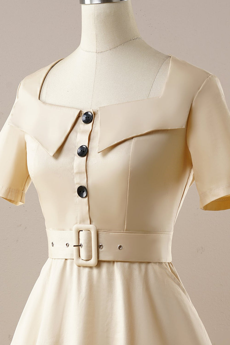 Załaduj obraz do przeglądarki galerii, Vintage morelowa kwadratowa szyja 1950 sukienka