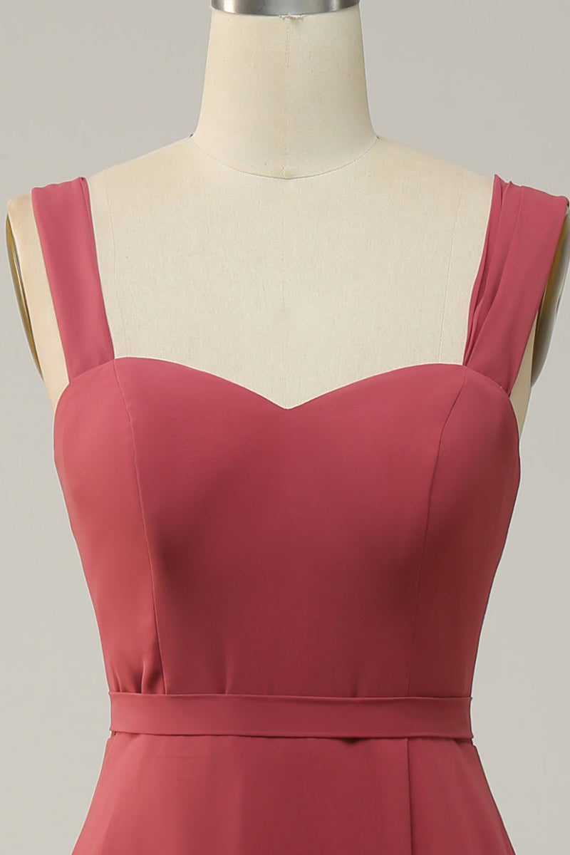 Załaduj obraz do przeglądarki galerii, Czerwona Długa Sukienki Dla Druhny Bez Rękawów Z Rozcięciem