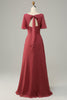 Załaduj obraz do przeglądarki galerii, Dekolt V Krótkie Rękawy Sukienki Dla Druhny z Odkrytymi Plecami