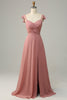Załaduj obraz do przeglądarki galerii, Plus Size Różowa Sukienki Dla Druhny Z Rozcięciem