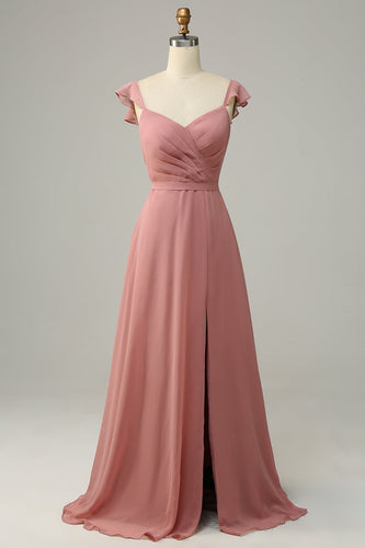 Plus Size Różowa Sukienki Dla Druhny Z Rozcięciem