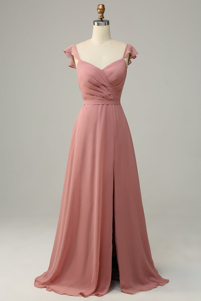 Załaduj obraz do przeglądarki galerii, Plus Size Różowa Sukienki Dla Druhny Z Rozcięciem