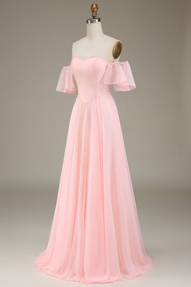 Załaduj obraz do przeglądarki galerii, Różowa Różowa Szyfonowa Długa Sukienka Dla Druhny W Kształcie A