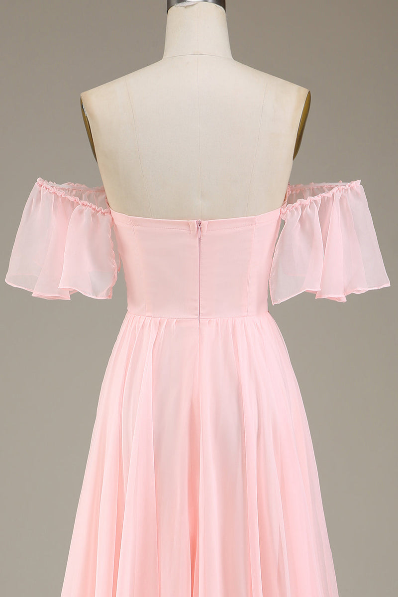 Załaduj obraz do przeglądarki galerii, Różowa Różowa Szyfonowa Długa Sukienka Dla Druhny W Kształcie A