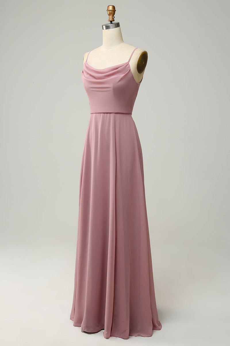 Załaduj obraz do przeglądarki galerii, Cienkich Ramiączkach Różowa Długa Sukienki Dla Druhny