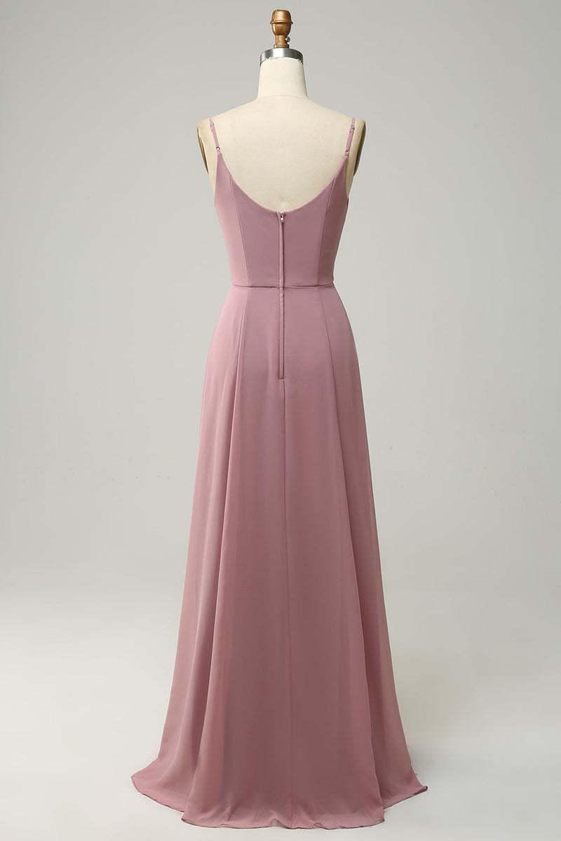 Załaduj obraz do przeglądarki galerii, Cienkich Ramiączkach Różowa Długa Sukienki Dla Druhny