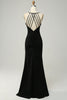 Załaduj obraz do przeglądarki galerii, Cienkich Ramiączkach Czarna Długa Sukienki Dla Druhny Z Rozcięciem
