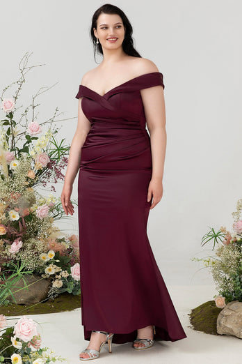 Plus Size Burgundia Sukienki Na Wesele z Odkrytymi Ramionami