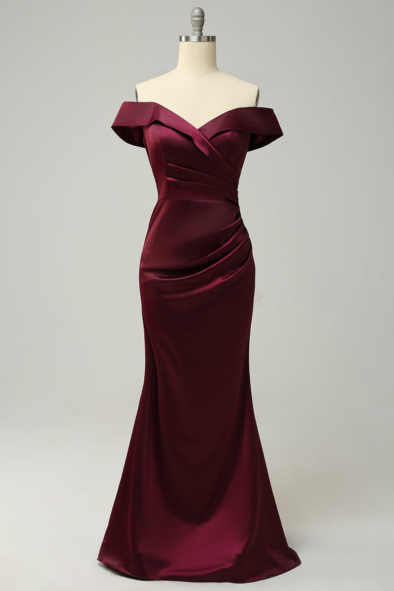 Załaduj obraz do przeglądarki galerii, Plus Size Burgundia Sukienki Na Wesele z Odkrytymi Ramionami