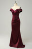 Załaduj obraz do przeglądarki galerii, Burgundia Satynowe Sukienka Dla Swiadkowej z Odkrytymi Ramionami
