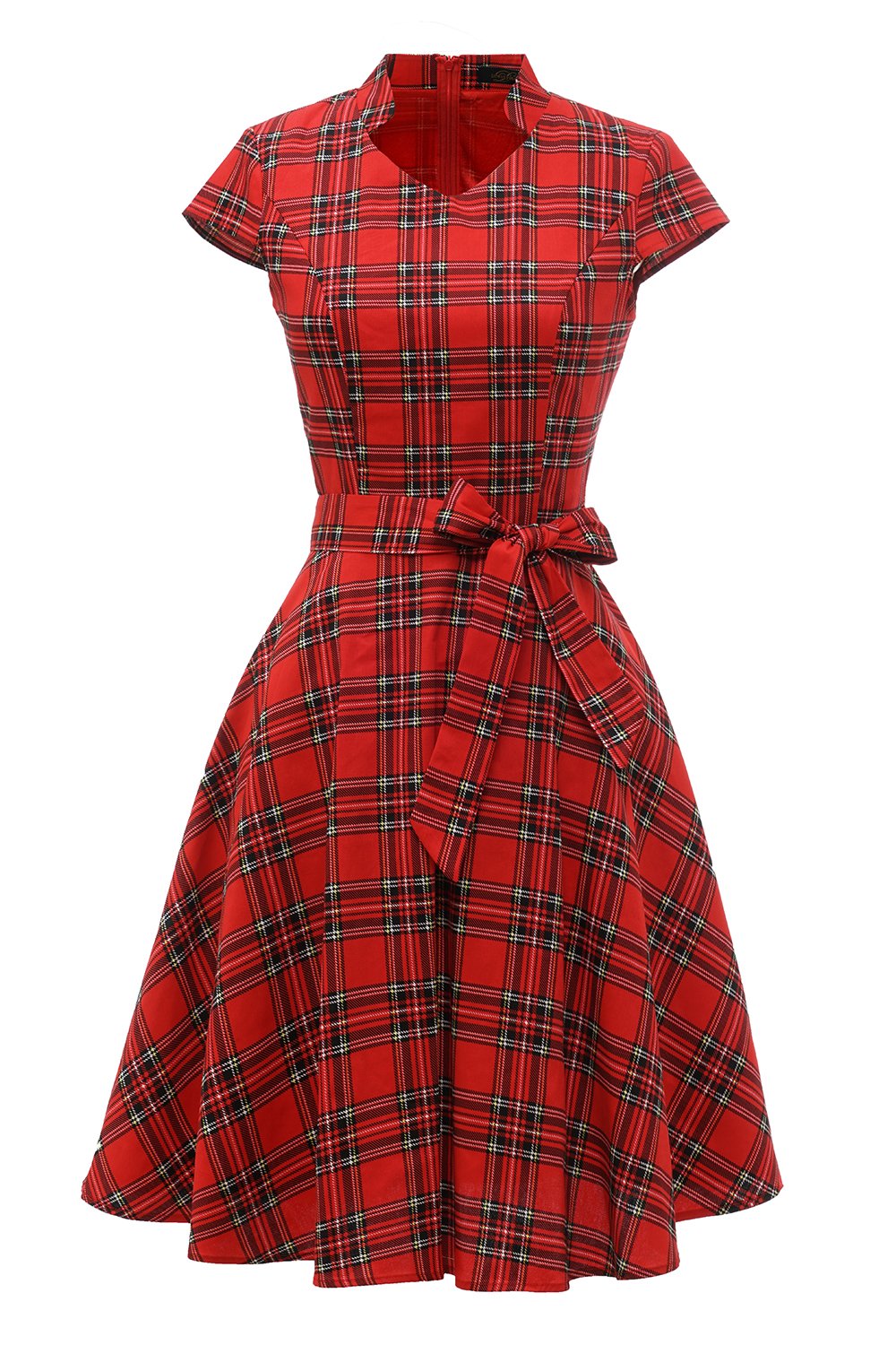 Czerwona sukienka w kratę Vintage Plus Size z kokardką