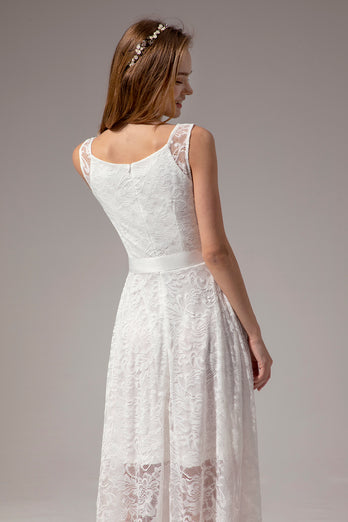 Biała Suknia z Koronką Krótsza zPrzodu