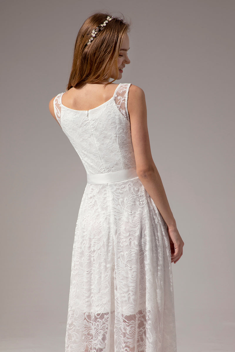 Załaduj obraz do przeglądarki galerii, Biała Suknia z Koronką Krótsza zPrzodu