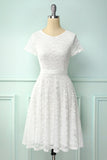Biały Sukienki Koronkowe z Krótkimi Rękawami