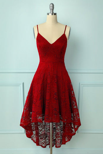 Burgundowa sukienka o niskiej koronki plus rozmiar