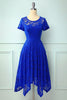 Załaduj obraz do przeglądarki galerii, Asymmetyczna królewska niebieska koronkowa sukienka