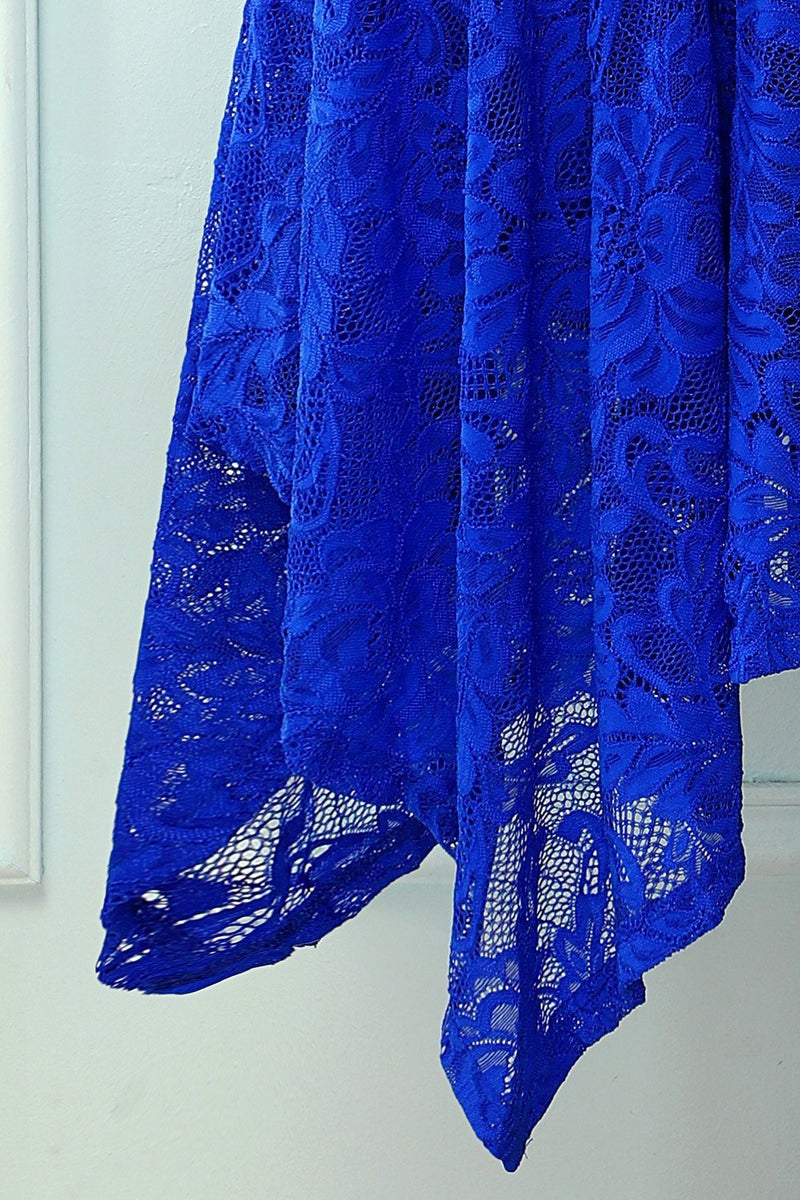 Załaduj obraz do przeglądarki galerii, Asymmetyczna królewska niebieska koronkowa sukienka