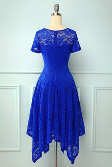 Asymmetyczna królewska niebieska koronkowa sukienka