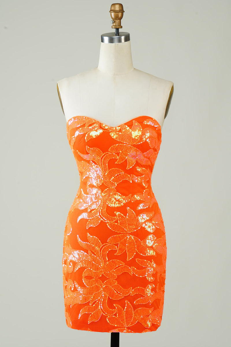 Załaduj obraz do przeglądarki galerii, Bez ramiączek pomarańczowa obcisła sukienka Homecoming