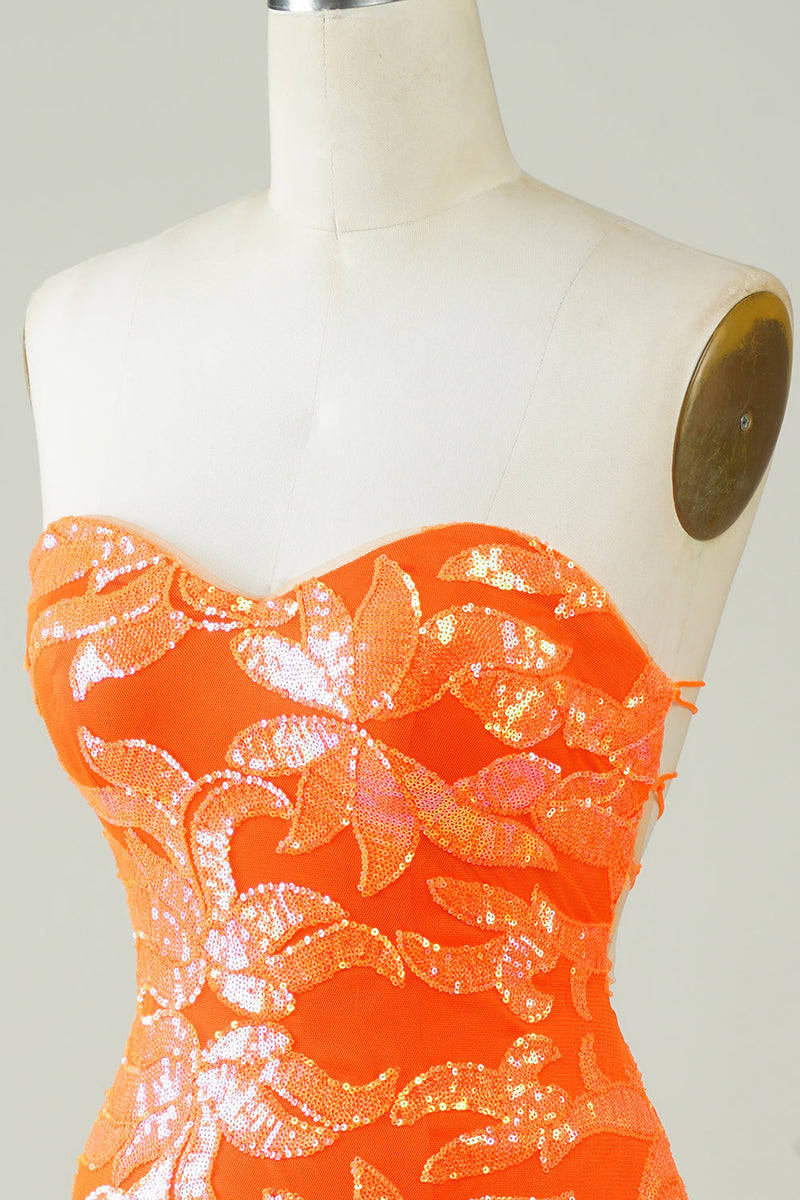 Załaduj obraz do przeglądarki galerii, Bez ramiączek pomarańczowa obcisła sukienka Homecoming