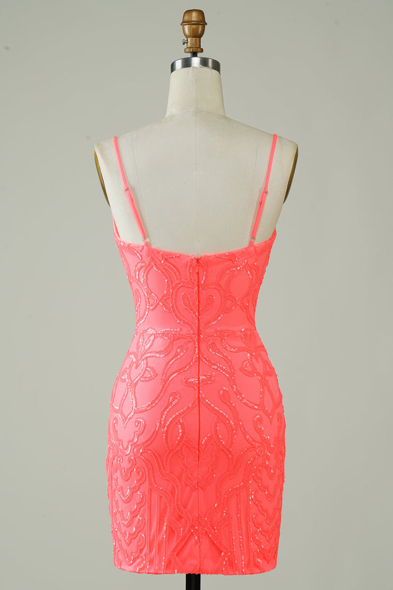 Załaduj obraz do przeglądarki galerii, Spaghetti Straps Peach Glitter Tight Homecoming Dress