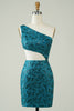 Załaduj obraz do przeglądarki galerii, Blue Glitter Tight Homecoming Dress z Hollow-out