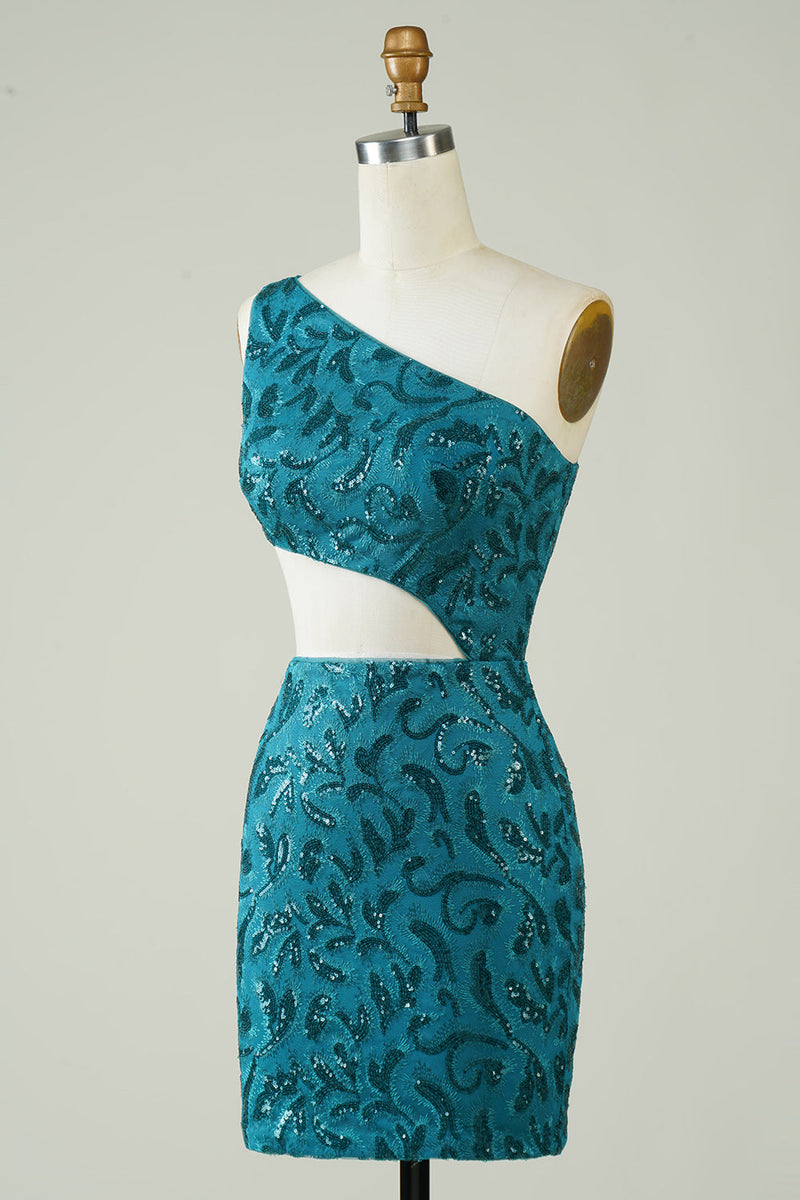 Załaduj obraz do przeglądarki galerii, Blue Glitter Tight Homecoming Dress z Hollow-out