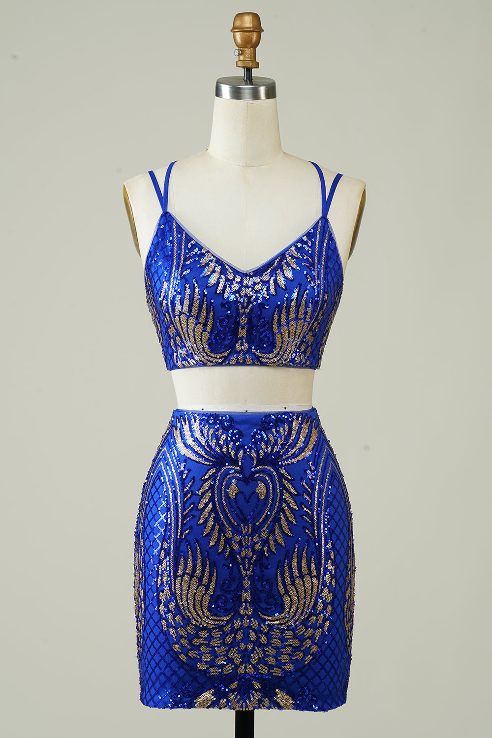 Royal Blue Dwuczęściowy Glitter Tight Homecoming Dress