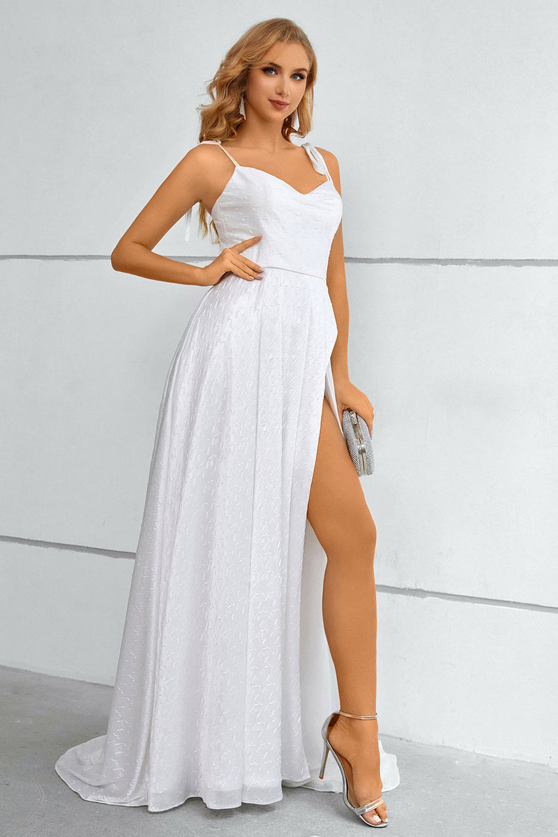 Załaduj obraz do przeglądarki galerii, Białe Długie Sukienka Na Studniówke z Cienkich Ramiączkach