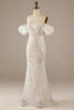 Załaduj obraz do przeglądarki galerii, Błyszcząca Syrenka Kość Słoniowa Suknia Ślubna z Odkrytymi Ramionami