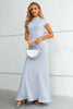 Załaduj obraz do przeglądarki galerii, Jasnoniebieski Cekinowy Syrena Sukienka Na Studniówkę w Wysoki Dekolt z Krótkim Rękawem
