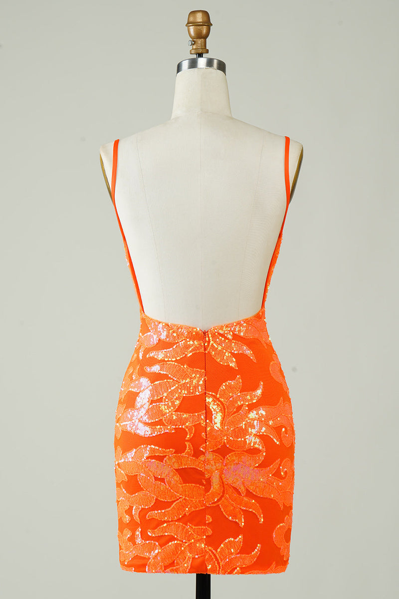 Załaduj obraz do przeglądarki galerii, Orange Glitter Tight Homecoming Dress z bez pleców