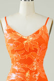 Orange Glitter Tight Homecoming Dress z bez pleców