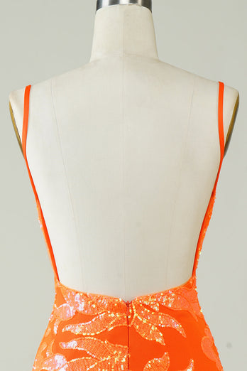 Orange Glitter Tight Homecoming Dress z bez pleców