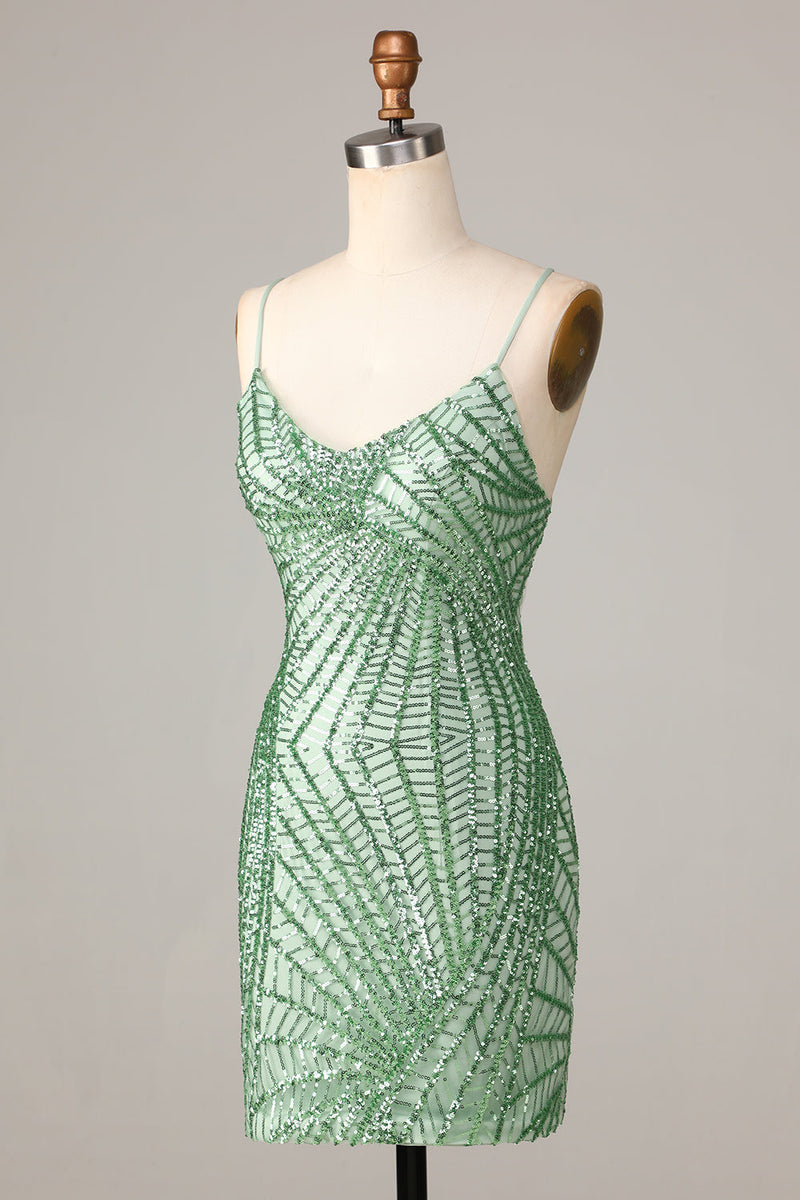 Załaduj obraz do przeglądarki galerii, Cienkich Ramiączkach z Odkrytymi Plecami Zielona Sukienki Koktajlowe