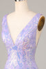 Załaduj obraz do przeglądarki galerii, Błyszcząca Dekolt V Fioletowe Sukienki Ołówkowe Bez Pleców z Cekinami
